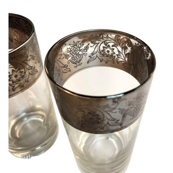 Dorothy Thorpe Style Mid-Century Silver Rimmed Highball Glasses Set Of 4 With Si - Picture 3 of 14